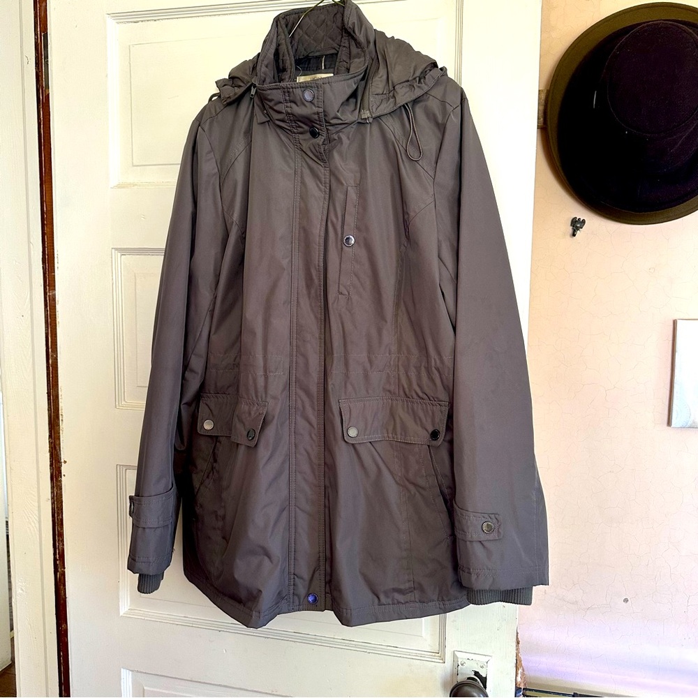 Liz Claiborne New York Taupe Color Zip Front Anorak Coat with Quilting Size L